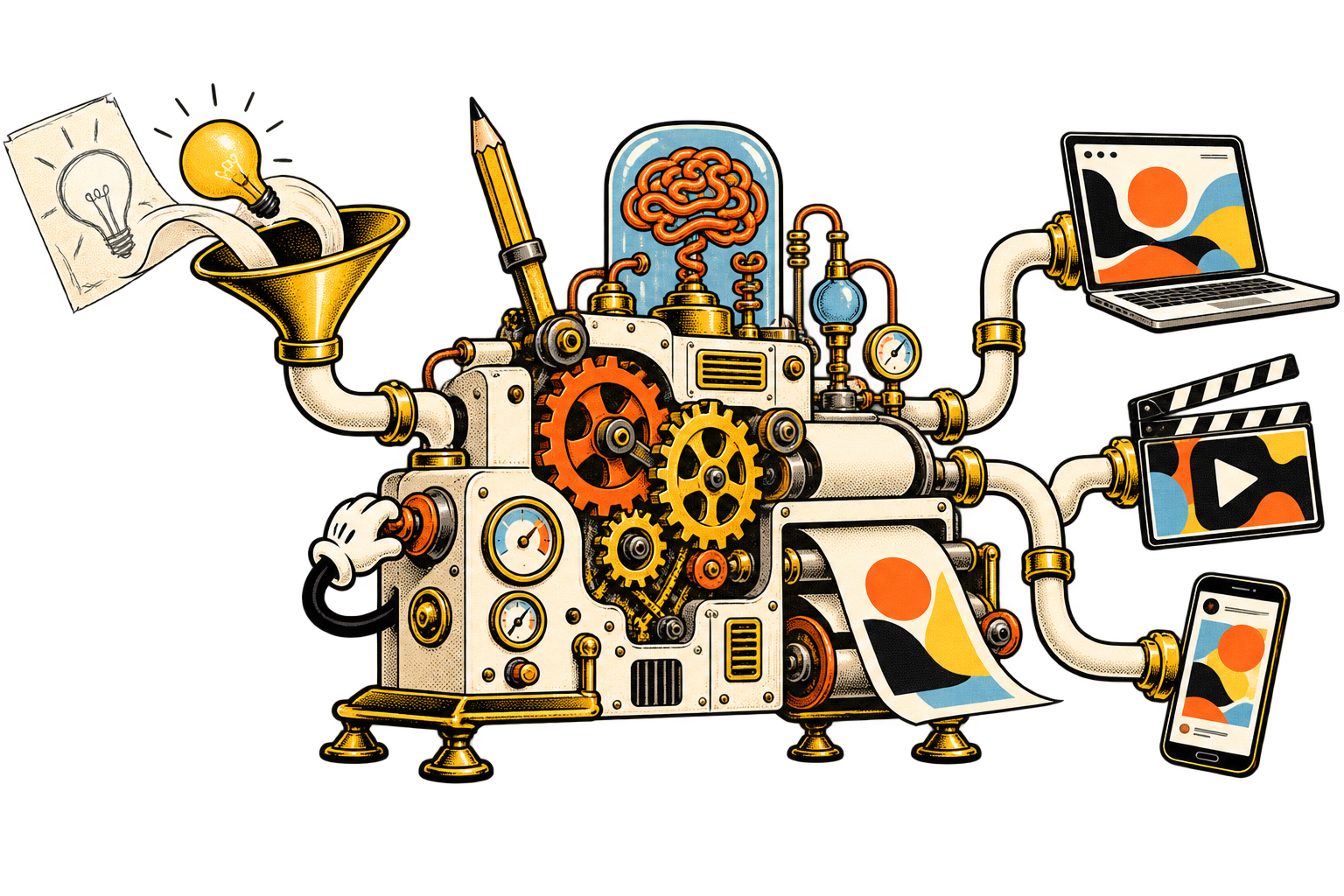 A connected creative machine turns a sketch into a website, film and social content.